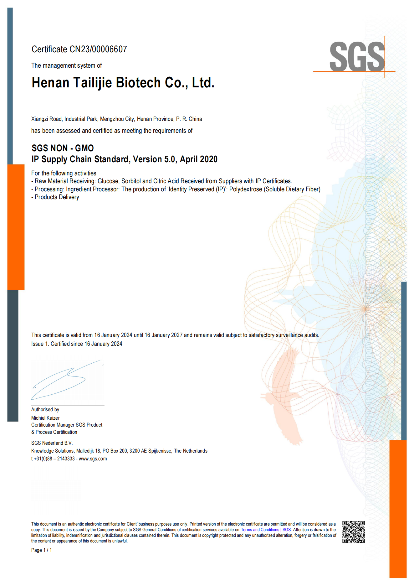 SGS NON-GMO IP Supply Chain Standard